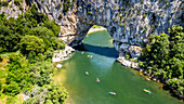 Aerial of the Pont d'Arc, Ardeche River gorge, Ardeche, Auvergne-Rhone-Alpes, France, Europe