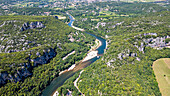 Aerial of the Ardeche Gorge (Gorges de l'Ardeche), Ardeche, Auvergne-Rhone-Alpes, France, Europe