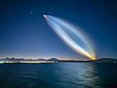 SpaceX Starlink Falcon 9 rocket launch as seen from the National Geographic Venture in the Sea of Cortez, Mexico, North America