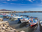 Small fishing boats (pangas) in the inner harbor in Loreto, Baja California Sur, Sea of Cortez, Mexico, North America