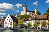 Blick auf den Rhein mit Altstadt und alter Kantonsfestung des Munot, Schaffhausen, Schweiz, Europa