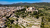 Aerial of Santuari de Sant Salvador, Arta, Mallorca, Balearic islands, Spain, Mediterranean, Europe