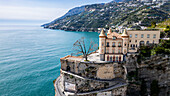 Aerial of a palace above Minori, The Amalfi Coast, UNESCO World Heritage Site, Campania, Italy, Europe