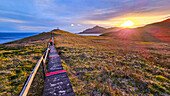 Boardwalk at Cape Horn, southern most point in South America, Hornos island, Tierra del Fuego, Chile, South America