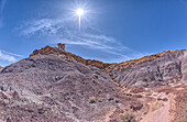 View from below a ridge that overlooks the Jim Camp Wash on the south end of Petrified Forest National Park, Arizona, United States of America, North America