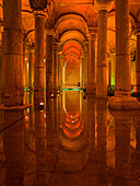 Basilica Cistern with an orange illumination, Istanbul, Turkey, Europe