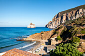 Pan di Zucchero Insel und Masua Strand Luftaufnahme mit Drohne, Sardinien, Italien, Mittelmeer, Europa