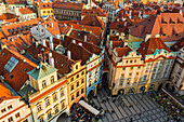 Elevated view of houses by Old Town City Hall on Old Town Square, UNESCO World Heritage Site, Prague, Czechia, Europe