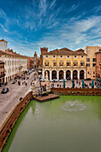 Piazza Savonarola and castle moat, Ferrara, Emilia Romagna, Italy, Europe