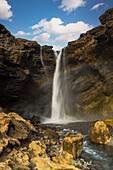 The beautiful and little-known Kvernufoss waterfall, taken on a sunny winter day, Iceland, Polar Regions