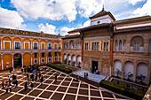 Patio de la Monteria courtyard in the Real Alcazar, UNESCO World Heritage Site, Seville, Andalusia, Spain, Europe