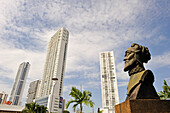 Bust of Pedro Arias de Avila, 1440-1531 ,founder of the city of Panama in 1519, at the visitors center of Panama Viejo, Panama City, Republic of Panama, Central America