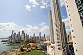 View over the Paitilla area from the Trump Ocean Club International Hotel and Tower Panama, Punta Pacifica area, Panama City, Republic of Panama, Central America