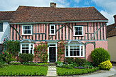 Mittelalterliche Wollstadt mit Fachwerkhäusern, größtenteils aus dem 15. Jahrhundert, Lavenham, Suffolk, England, Vereinigtes Königreich, Europa