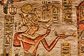 Wandrelief des ägyptischen Pharaos, Grabmal des Ramses III, KV11, Tal der Könige, Antikes Theben, UNESCO-Welterbe, Luxor, Ägypten, Nordafrika, Afrika