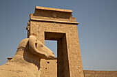 Gate to the Temple of Khonsu, Ram-Headed Sphinx in foreground, Karnak Temple Complex, UNESCO World Heritage Site, Luxor, Egypt, North Africa, Africa