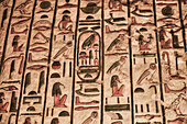 Hieroglyphen, Malereien und Reliefs, Grab der Nefertari, QV66, Tal der Königinnen, Antikes Theben, UNESCO-Welterbe, Luxor, Ägypten, Nordafrika, Afrika