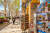 View of postcards and souvenirs on Avenue d'Antoni Maura, Palma de Mallorca, Majorca, Balearic Islands, Spain, Mediterranean, Europe