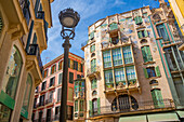 Blick auf Can Forteza Rey, verschnörkelte Architektur, Palma de Mallorca, Mallorca, Balearische Inseln, Spanien, Mittelmeer, Europa