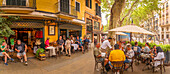 View of cafe in Palma, Palma de Mallorca, Majorca, Balearic Islands, Spain, Mediterranean, Europe