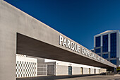 Modern business park architecture in Seville, Andalucia, Spain. Showcasing sleek design and urban development.