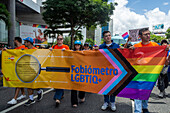 Pride-Parade in Caracas, Venezuela, mit der Anwesenheit von Diplomaten und dem Vertreter der Europäischen Union in Venezuela. 7. Juli 2024