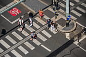 Pedestrians crossing the street, view from above, Prague, Czech Republic