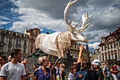 Parade of puppets from Marián Square to Old Town Square during the Prague Street Theatre Festival Behind the Door, Prague, Czech Republic