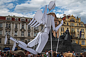 Parade of puppets from Marián Square to Old Town Square during the Prague Street Theatre Festival Behind the Door, Prague, Czech Republic