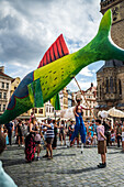 Parade of puppets from Marián Square to Old Town Square during the Prague Street Theatre Festival Behind the Door, Prague, Czech Republic