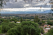 View of part of Calchi, Argentina across the valley of the Rio Calchaqui in the Salta Province.