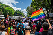 Pride-Parade in Caracas, Venezuela, mit der Anwesenheit von Diplomaten und dem Vertreter der Europäischen Union in Venezuela. Juli, 7, 2024