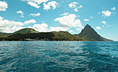 Turquoise water and green hills