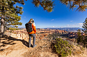 Rear view of woman looking at view in Bryce Canyon National Park