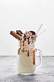 Chocolate milkshake with marshmallows and caramel