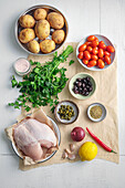 Ingredients for oven chicken with gremolata and potatoes