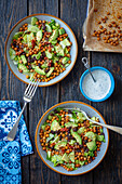 Chickpea and avocado salad with yoghurt dressing