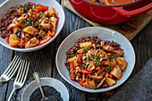 Sweet and sour chicken with pineapple, vegetables and rice