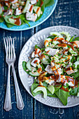 Chicken salad with spinach, cucumber and cinnamon vinaigrette