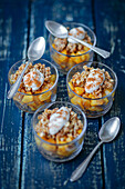 Steamed pears with granola and yoghurt