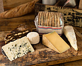 Selection of French cheeses and crackers