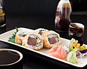 Spicy Tuna Roll with wasabi and ginger