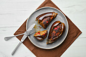 Stuffed aubergines with minced meat and spices