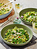 Pea risotto with parmesan and herbs