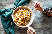 Pasta carbonara in a bowl