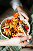 Pasta with mushrooms and courgette