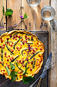 Quiche with green beans and ham