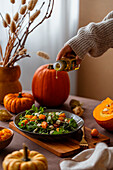 Pumpkin salad with rocket, feta and olive oil