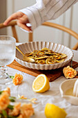 Tortellini with fried mushrooms