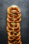 Lined up pretzels